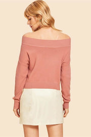 unityfunctionsuite Pink Weekend Casual Button Up Front Bardot Sweater Off The Shoulder Long Sleeve Pullovers