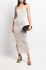 Beige Open Side Lace-Up Slinky Maxi Dress Dresses