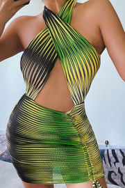 Green Cut Out Ruched Halter Short Dress S / Dress