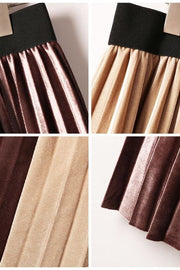unityfunctionsuite Womens Skirt Pleated Velvet Autumn Winter 2018 High Waist Patchwork Skirts For Women Midi