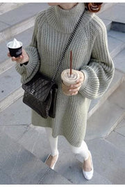 unityfunctionsuite Winter Thick Long Sweater Women Lantern Sleeve Side Slit Half Turtleneck Sweaters Pullovers