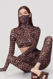 Leopard Print Crop Top With Built In Face Mask Shirts & Tops