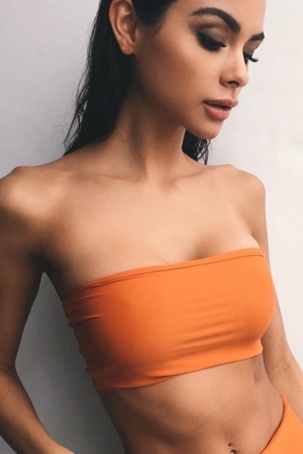 Women's Neon Orange High Waisted Cheeky Bandeau Bikini