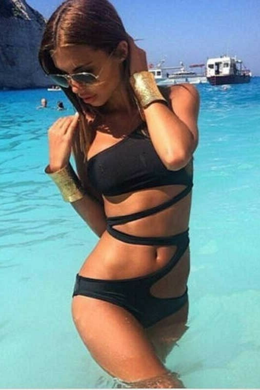 Black Cut Out One Shoulder Swimsuit One Piece